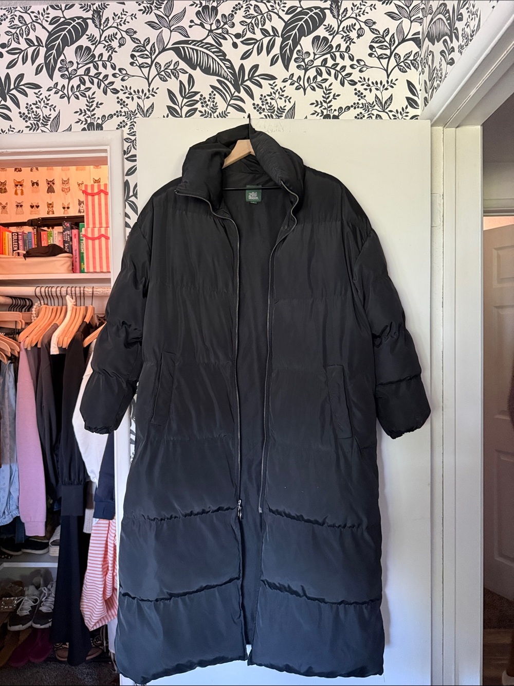 wild fable Long Black Puffer Coat with High Collar
